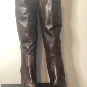 Anne Klein  women's leather boots. Brown color  with 3.5 inch heel.